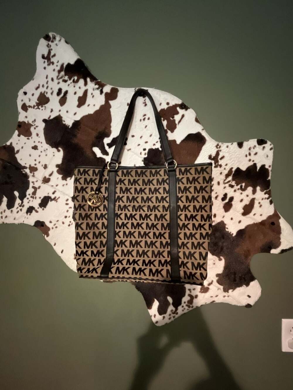 Michael Kors Jet Set Large Logo Print Canvas Top Zip Tote Bag